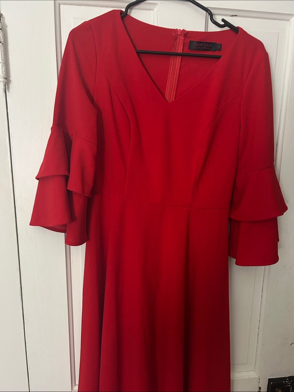 Story Tells -Dress the Population Red V-Neck Tiered Sleeve Dress